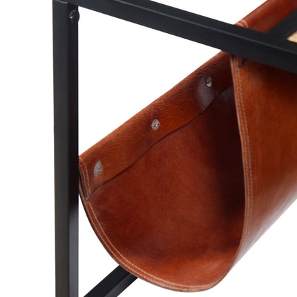 Table Basse Avec Porte-Revues Cuir Véritable 110X50X45 Cm