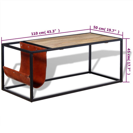 Table Basse Avec Porte-Revues Cuir Véritable 110X50X45 Cm