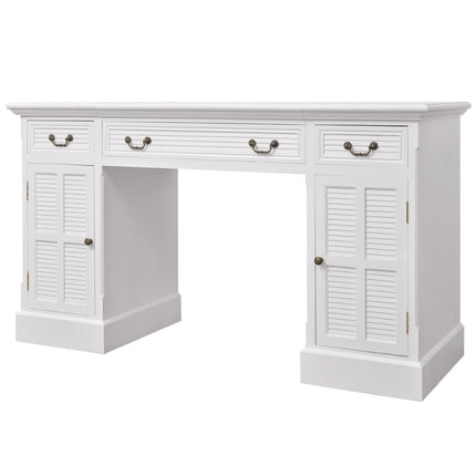 Bureau À Double Piédestal Blanc 140 X 48 X 80 Cm