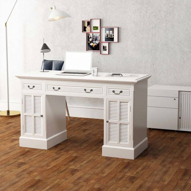 Bureau À Double Piédestal Blanc 140 X 48 X 80 Cm