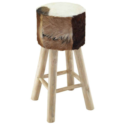 Tabouret De Bar Cuir De Chèvre Et Bois De Teck Solide