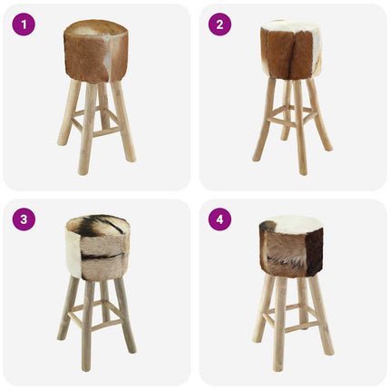 Tabouret De Bar Cuir De Chèvre Et Bois De Teck Solide