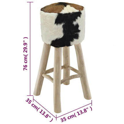 Tabouret De Bar Cuir De Chèvre Et Bois De Teck Solide