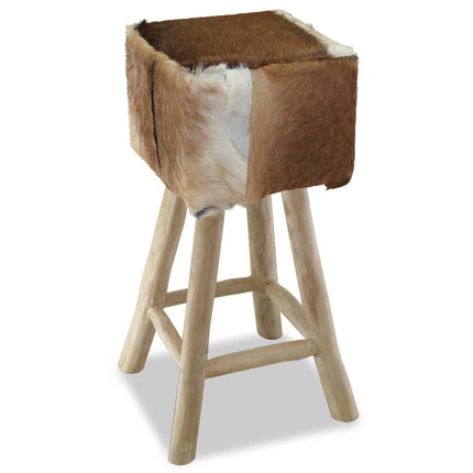 Tabouret De Bar Cuir De Chèvre Et Bois De Teck Solide