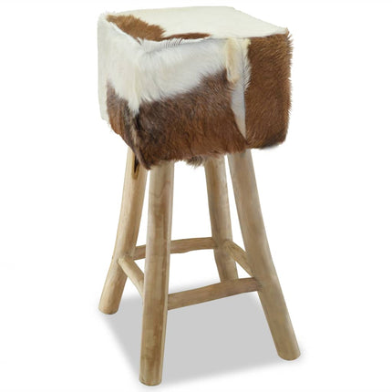 Tabouret De Bar Cuir De Chèvre Et Bois De Teck Solide