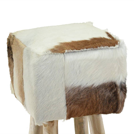 Tabouret De Bar Cuir De Chèvre Et Bois De Teck Solide
