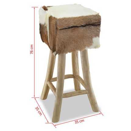 Tabouret De Bar Cuir De Chèvre Et Bois De Teck Solide