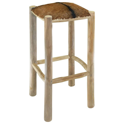 Tabouret De Bar Cuir De Chèvre Et Bois De Teck Solide
