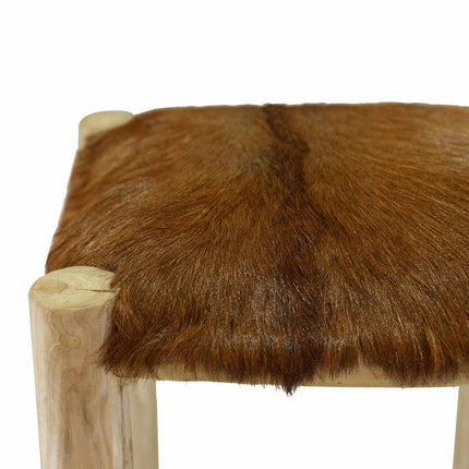 Tabouret De Bar Cuir De Chèvre Et Bois De Teck Solide