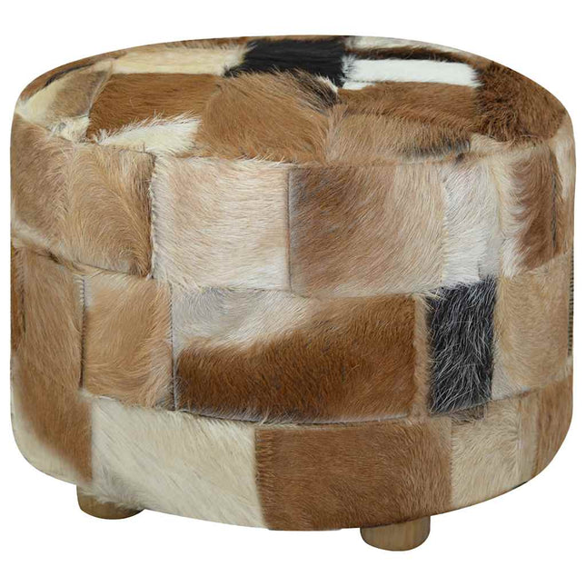 Pouf Cuir De Chèvre Rond 50 X 50 X 45 Cm