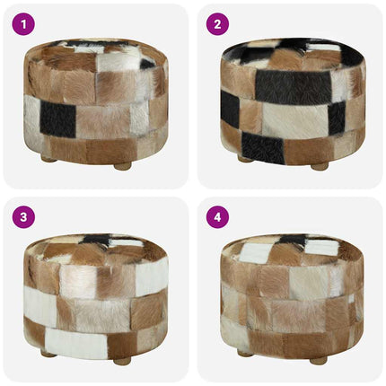 Pouf Cuir De Chèvre Rond 50 X 50 X 45 Cm
