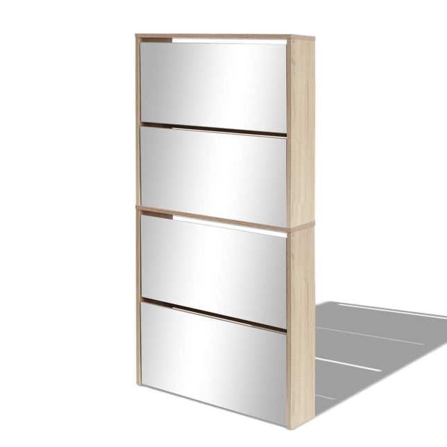 Meuble À Chaussures 4 Étagères Avec Miroir 63X17X134 Cm Chêne