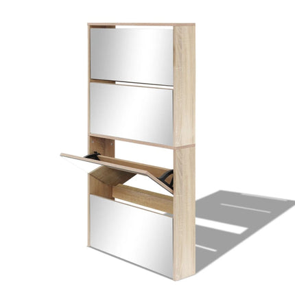 Meuble À Chaussures 4 Étagères Avec Miroir 63X17X134 Cm Chêne