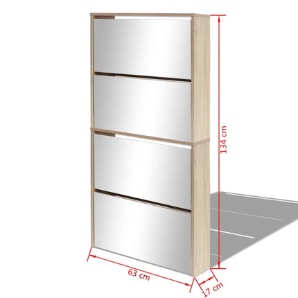 Meuble À Chaussures 4 Étagères Avec Miroir 63X17X134 Cm Chêne