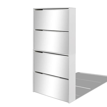 Meuble À Chaussures 4 Étagères Et Miroir 63X17X134 Cm Blanc