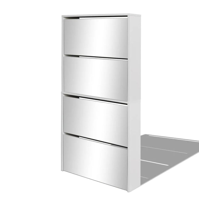 Meuble À Chaussures 4 Étagères Et Miroir 63X17X134 Cm Blanc