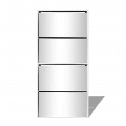 Meuble À Chaussures 4 Étagères Et Miroir 63X17X134 Cm Blanc