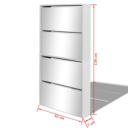 Meuble À Chaussures 4 Étagères Et Miroir 63X17X134 Cm Blanc