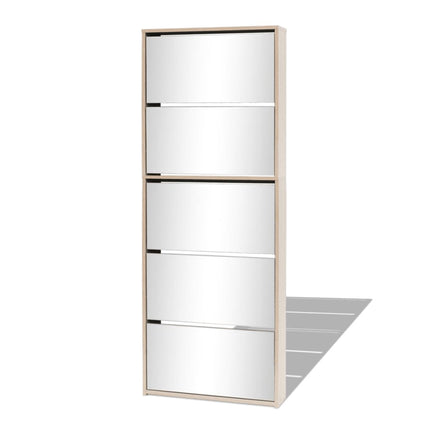 Meuble À Chaussures 5 Étagères Et Miroir 63X17X169,5 Cm Chêne