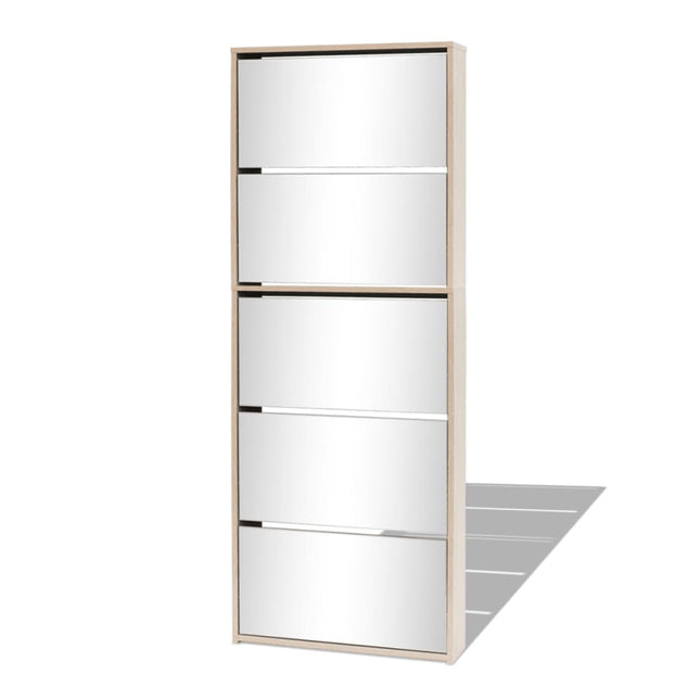 Meuble À Chaussures 5 Étagères Et Miroir 63X17X169,5 Cm Chêne