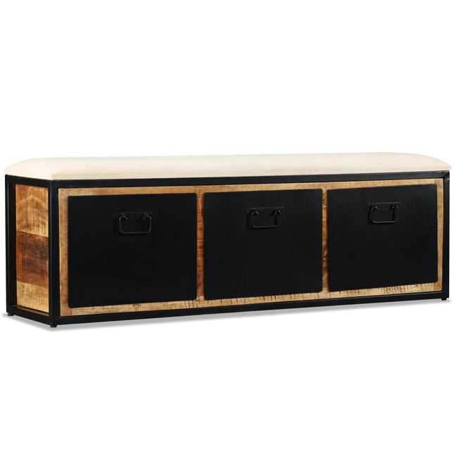 Banc De Rangement Avec 3 Tiroirs Bois De Manguier 120X30X40 Cm