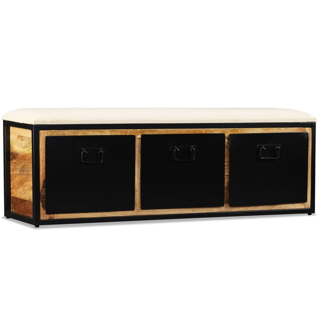 Banc De Rangement Avec 3 Tiroirs Bois De Manguier 120X30X40 Cm