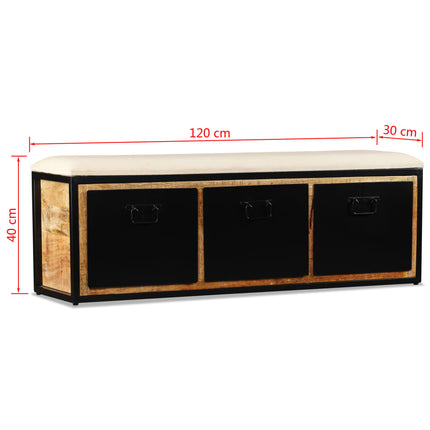 Banc De Rangement Avec 3 Tiroirs Bois De Manguier 120X30X40 Cm