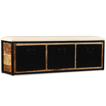 Banc De Rangement Avec 3 Tiroirs Bois De Manguier 120X30X40 Cm