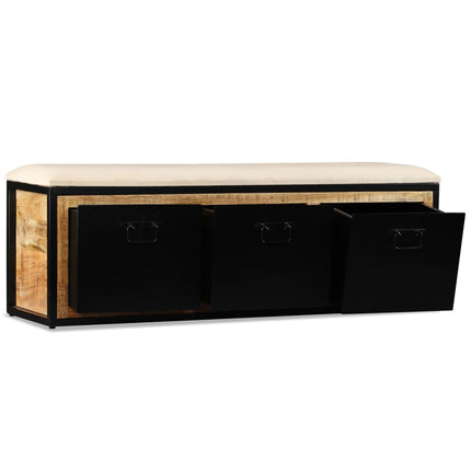 Banc De Rangement Avec 3 Tiroirs Bois De Manguier 120X30X40 Cm