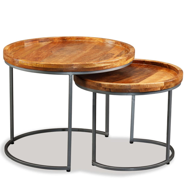 Ensemble De Tables D'appoint 2 Pcs Bois De Manguier Massif
