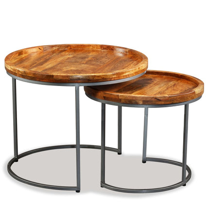 Ensemble De Tables D'appoint 2 Pcs Bois De Manguier Massif