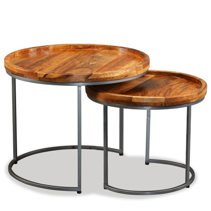 Ensemble De Tables D'appoint 2 Pcs Bois De Manguier Massif