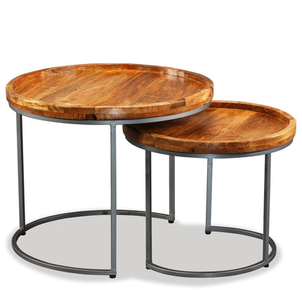 Ensemble De Tables D'appoint 2 Pcs Bois De Manguier Massif