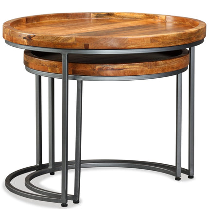 Ensemble De Tables D'appoint 2 Pcs Bois De Manguier Massif