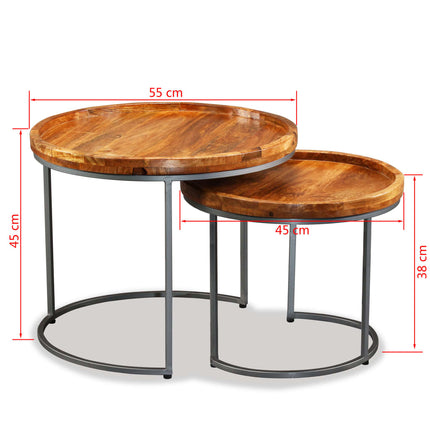 Ensemble De Tables D'appoint 2 Pcs Bois De Manguier Massif