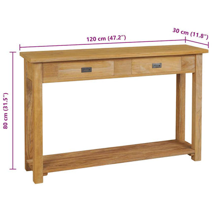 Table Console Teck Massif 120X30X80 Cm Gris