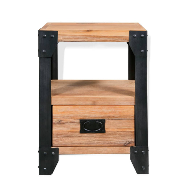 Table De Chevet Bois D'acacia Acier 40 X 30 X 54 Cm