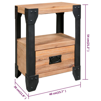 Table De Chevet Bois D'acacia Acier 40 X 30 X 54 Cm