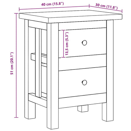 Table De Chevet Bois Massif D'acajou 40X30X51 Cm Gris