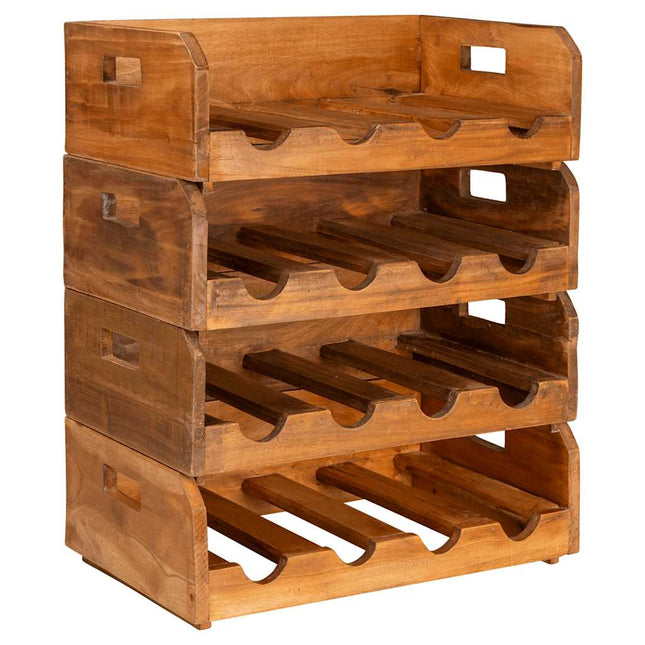 Casiers À Bouteilles 4Pcs De 16 Bouteilles Bois D'acajou Massif Gris