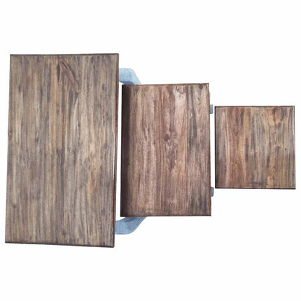 Ensemble De Tables Gigognes 3 Pcs Bois D'acajou Massif Gris