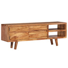 Meuble Tv Bois D'acacia Avec Portes Sculptées 117 X 30 X 40 Cm