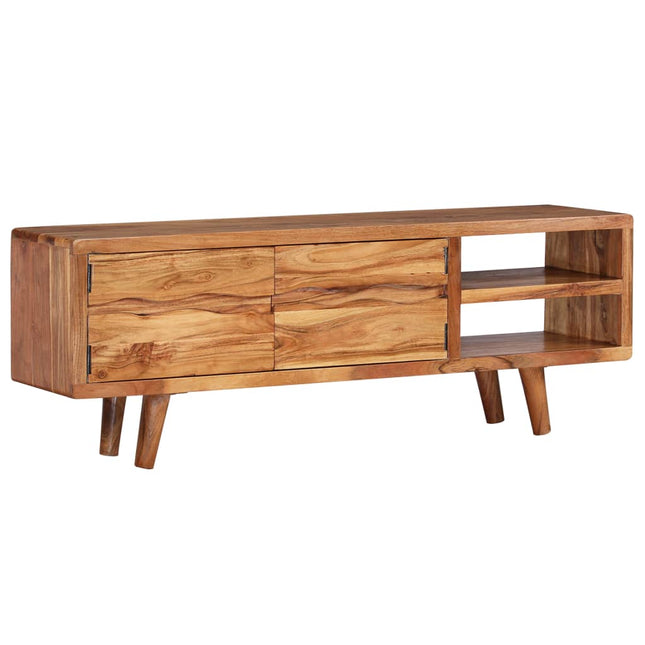 Meuble Tv Bois D'acacia Avec Portes Sculptées 117 X 30 X 40 Cm