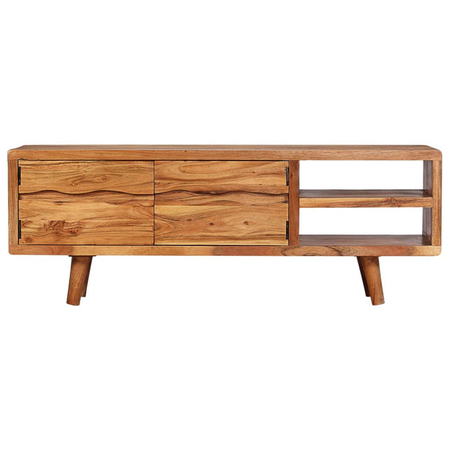 Meuble Tv Bois D'acacia Avec Portes Sculptées 117 X 30 X 40 Cm