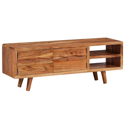 Meuble Tv Bois D'acacia Avec Portes Sculptées 117 X 30 X 40 Cm