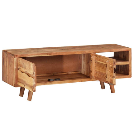 Meuble Tv Bois D'acacia Avec Portes Sculptées 117 X 30 X 40 Cm