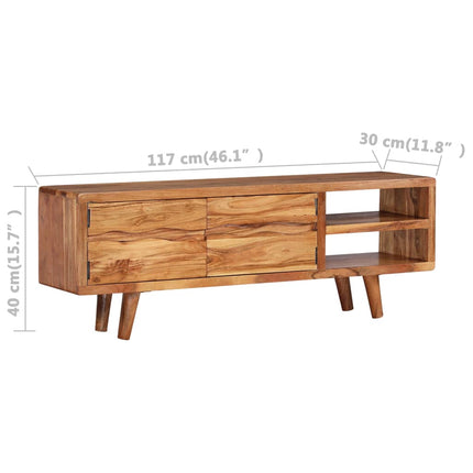 Meuble Tv Bois D'acacia Avec Portes Sculptées 117 X 30 X 40 Cm