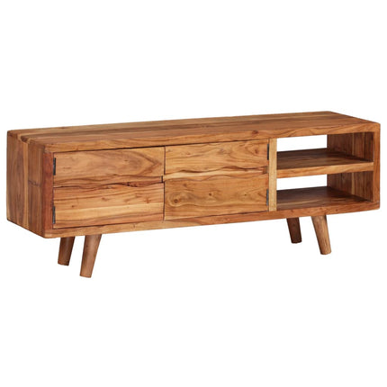 Meuble Tv Bois D'acacia Avec Portes Sculptées 117 X 30 X 40 Cm