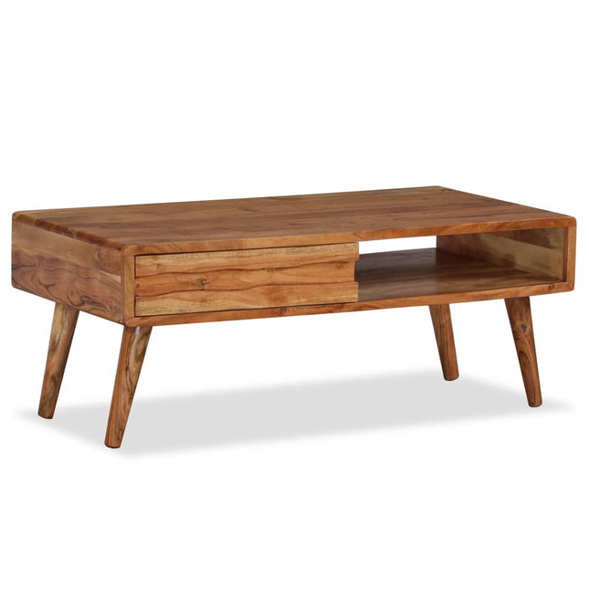 Table Basse Bois Massif Avec Tiroir Sculpté 100X50X40 Cm