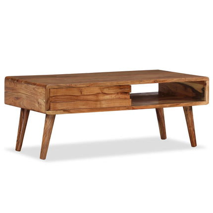 Table Basse Bois Massif Avec Tiroir Sculpté 100X50X40 Cm